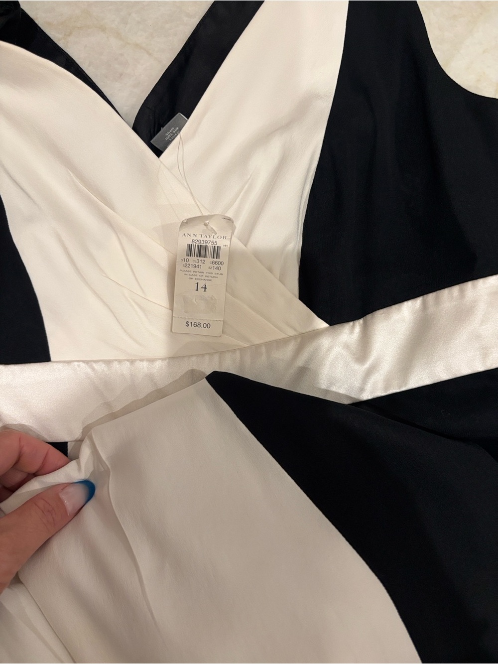 Ann Taylor NWT Size 14 100% Silk Black White Color Block Wrap Front V Neck Dress - Picture 7 of 10